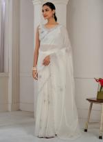 Silk Cream Party Wear Hand Work Saree